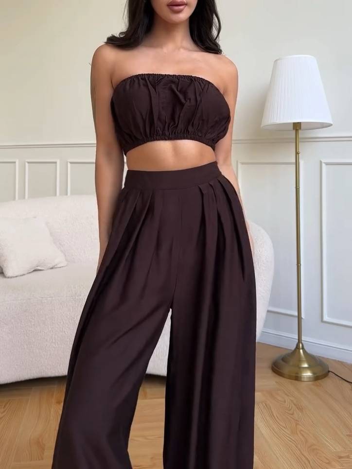 Tube Top Wide Leg Pants and Shawl Three-piece Set