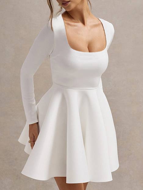 Square Collar High Waist A-Line Mini Dress