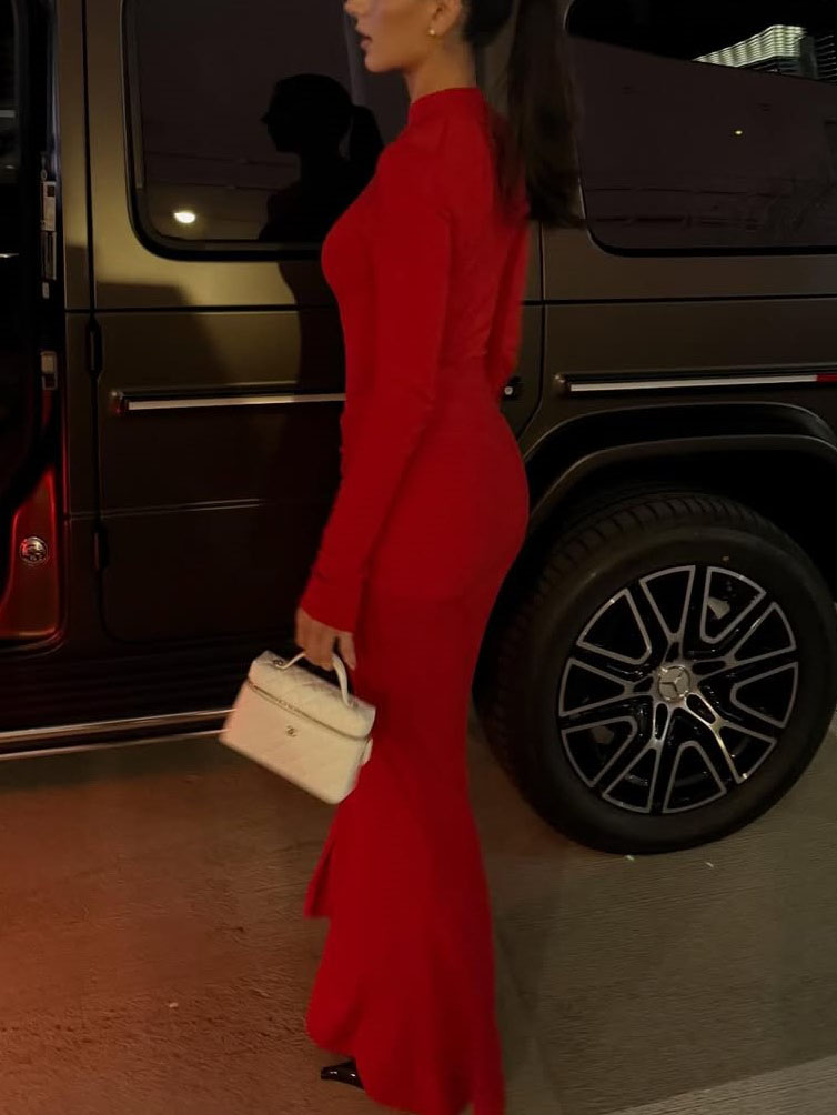 Lace-Up Design Slim-Fit Maxi Dress