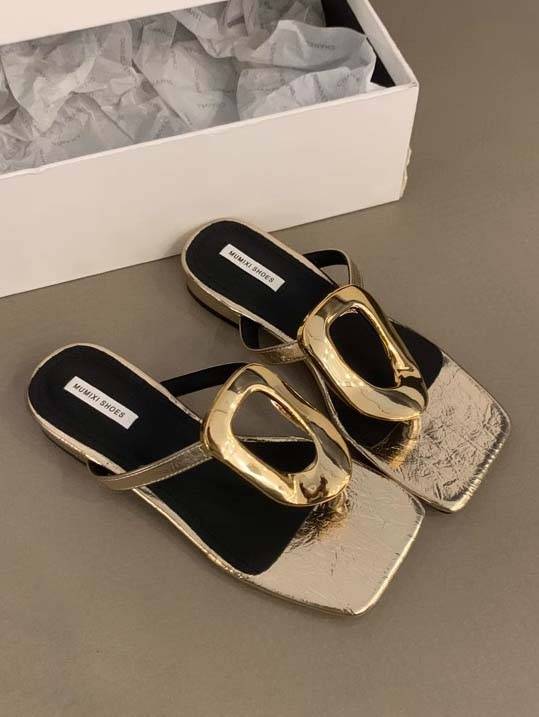 Metal Embellished Flat Sandals