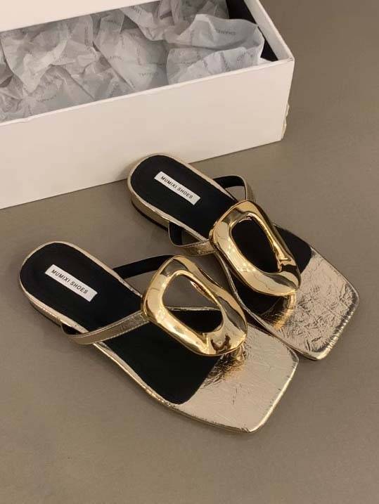 Metal Embellished Flat Sandals