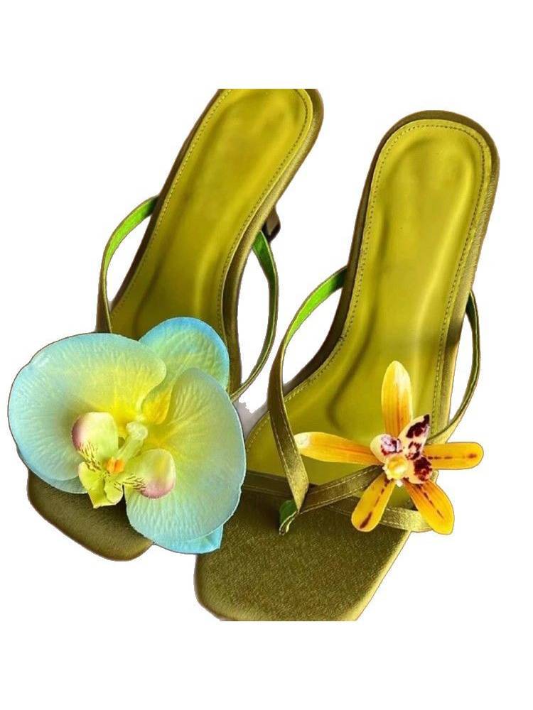 Asymmetric Flower High Heel Slippers
