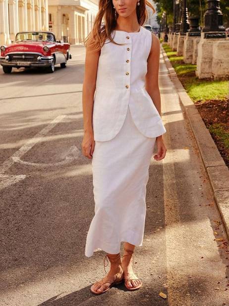 Square Collar Sleeveless Vest High Waist Skirt Suit