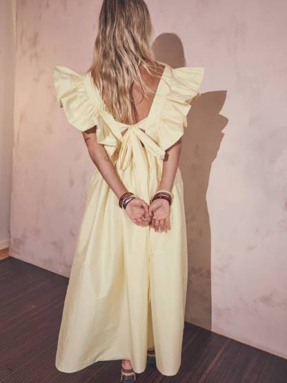 Deep V-neck Small Flying Sleeves Loose Midi Dress