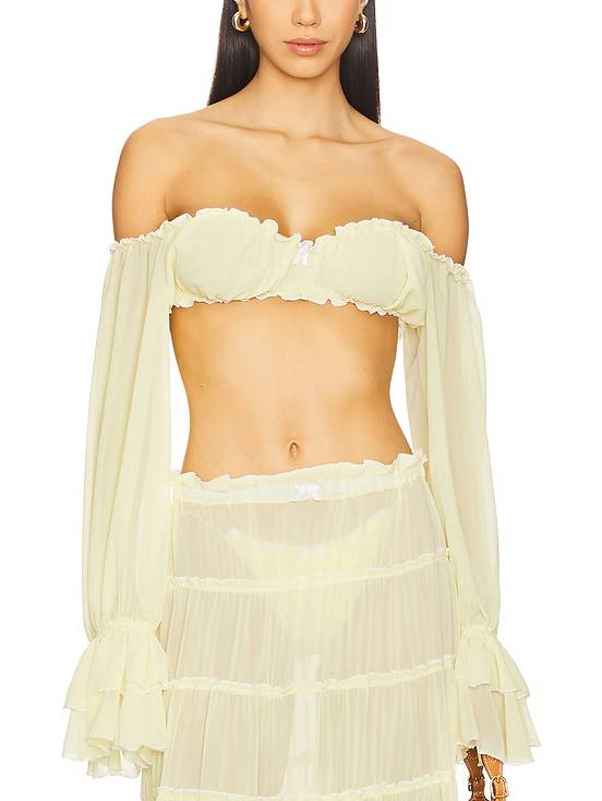 Long Sleeve Tube Top And Ruffle Skirt Suit-Skirt