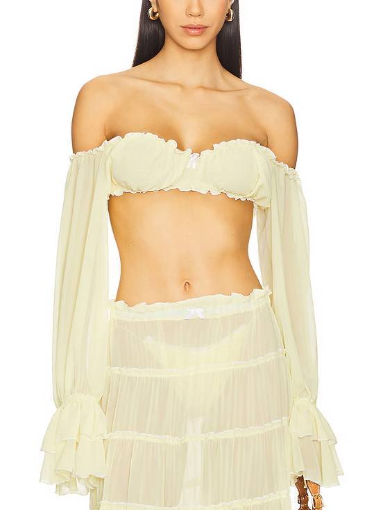 Long Sleeve Tube Top And Ruffle Skirt Suit-Top