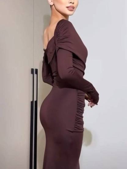 Cross-over Design Off-shoulder Pleated Maxi Dress