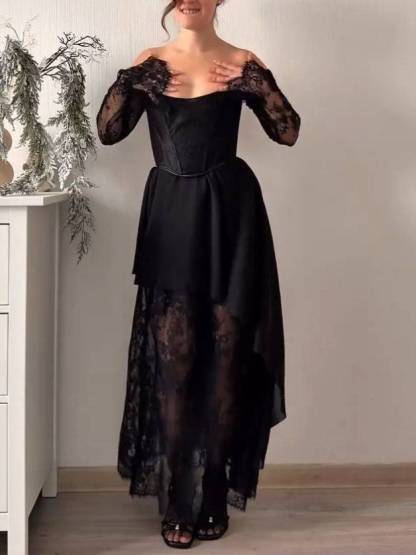 Lace Splicing Irregular Hem Maxi Dress