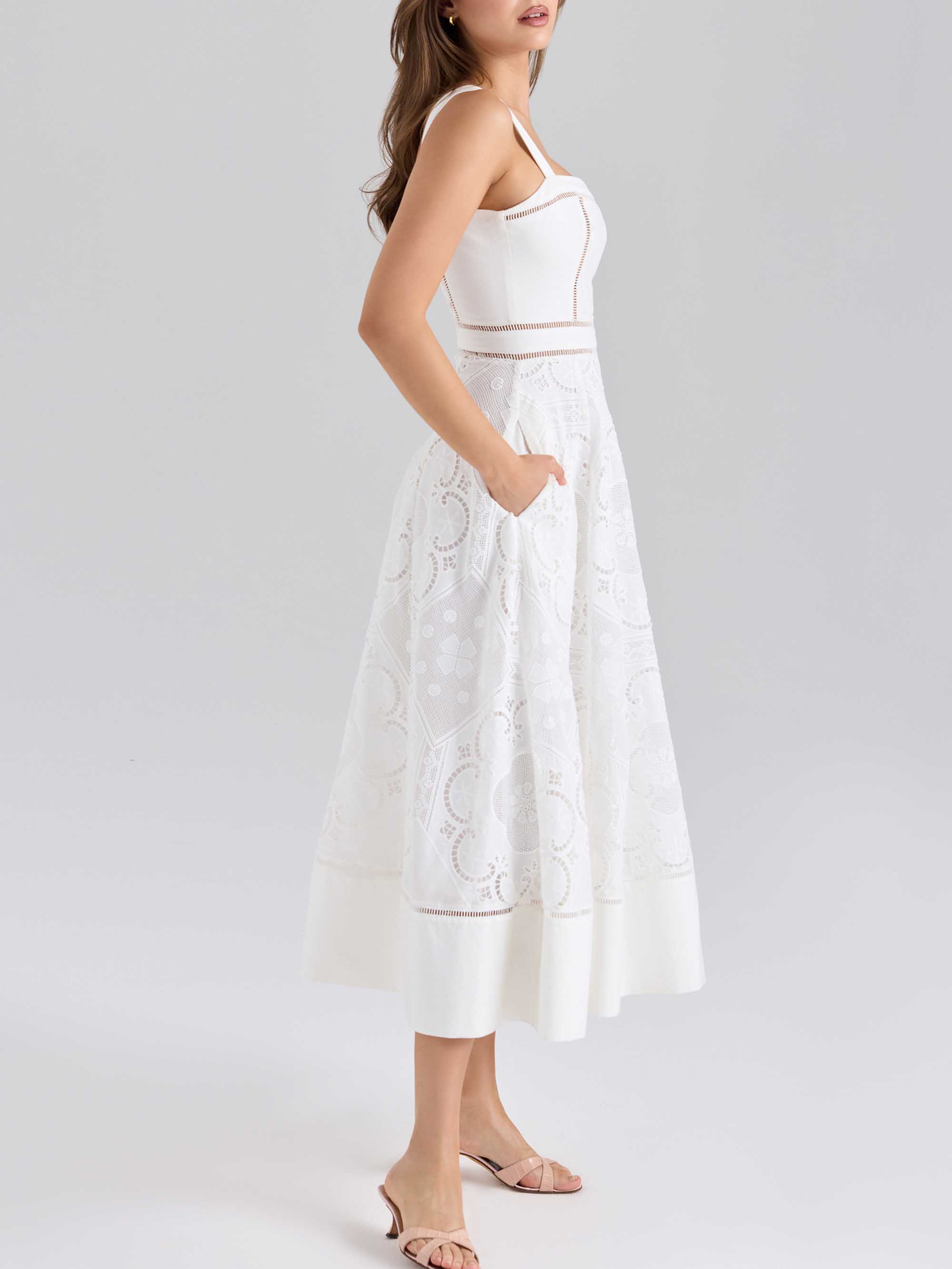 Elegant Lace Sling Midi Dress