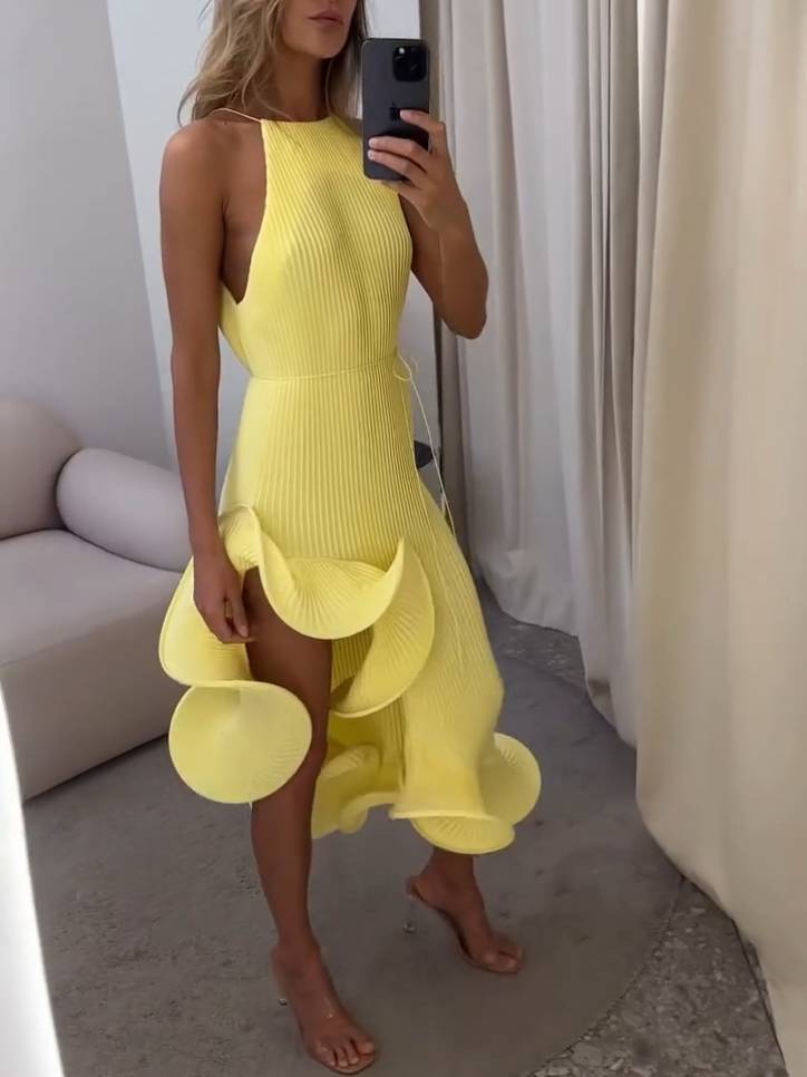 Asymmetric Rolled Hem Midi Dress