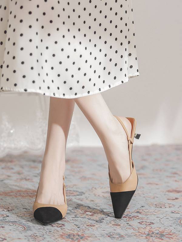 Elegant French Color Contrast Heeled Slingback