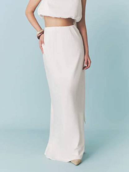 Minimalist Ribbon Top And Skirt Suit-Skirt