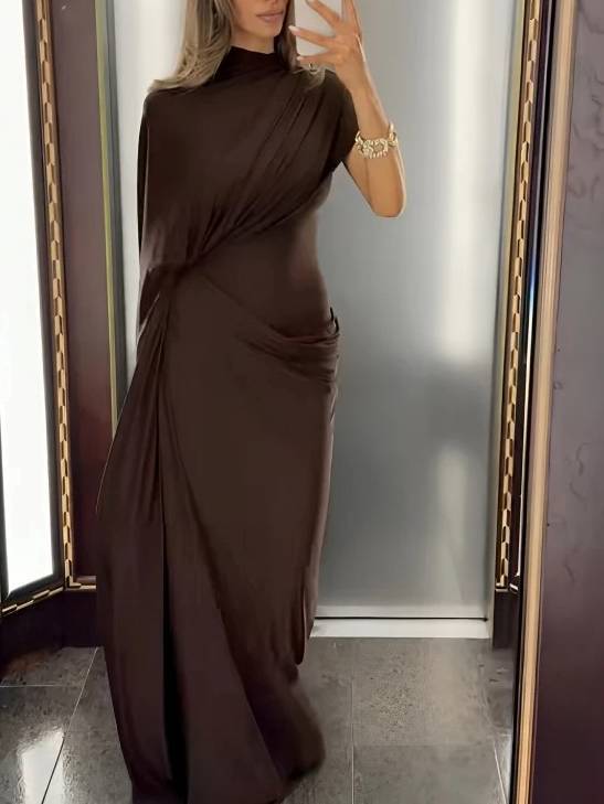 Irregular Shawl Pleated Maxi Dress