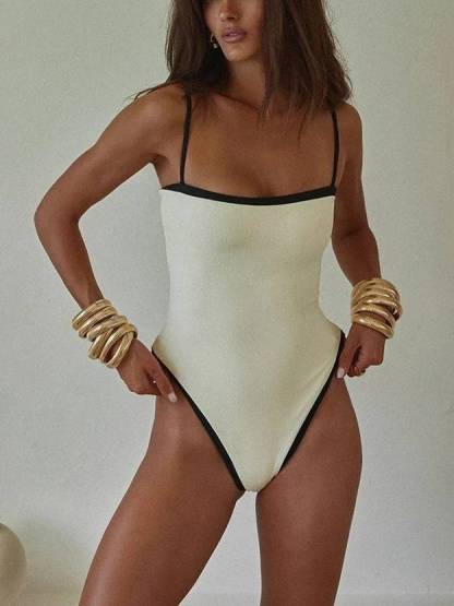 Contrast Color One-Piece Swimsuit