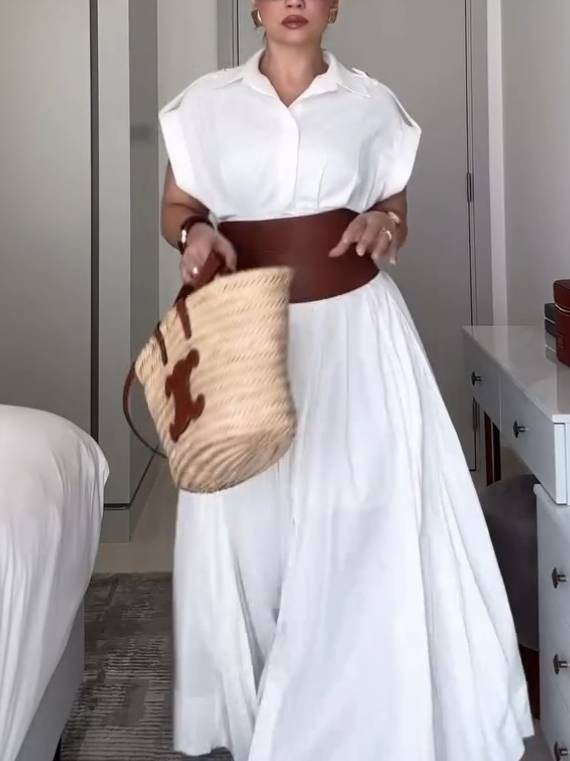 Minimalist Military Style High-Waisted Shirt Dress