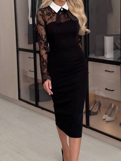 Hip-hugging Slim-fitting Lace Midi Dress