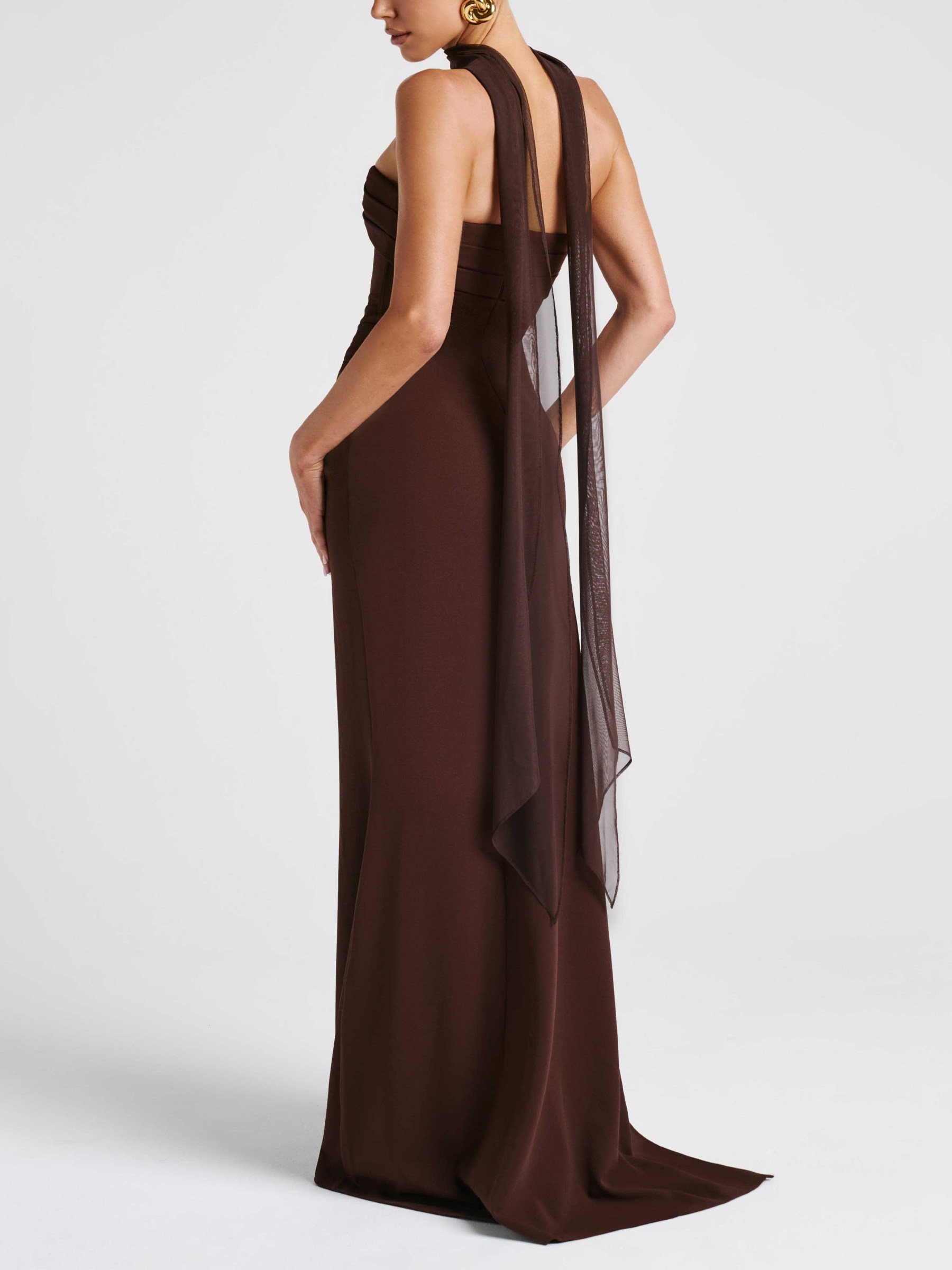 Elegant Bandeau Neck Slit Party Maxi Dress