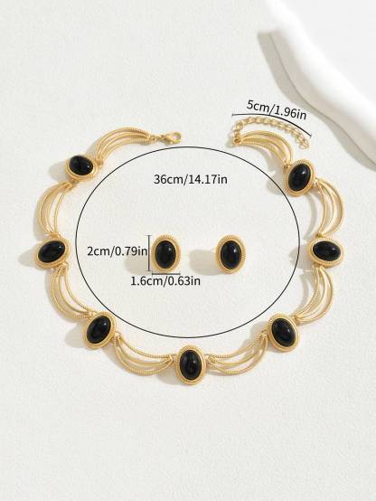 Vintage Palace Style Metal Inlaid Gem Earrings Necklace