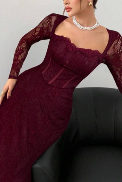 Lace Back Slit Maxi Dress