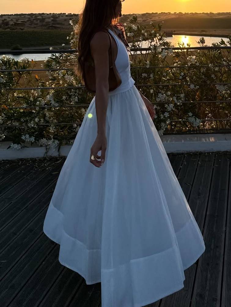 Halter Neck Backless Stitching Fake Two-piece Maxi Dress