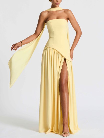 Elegant Wrap-Pleated High Slit Maxi Dress