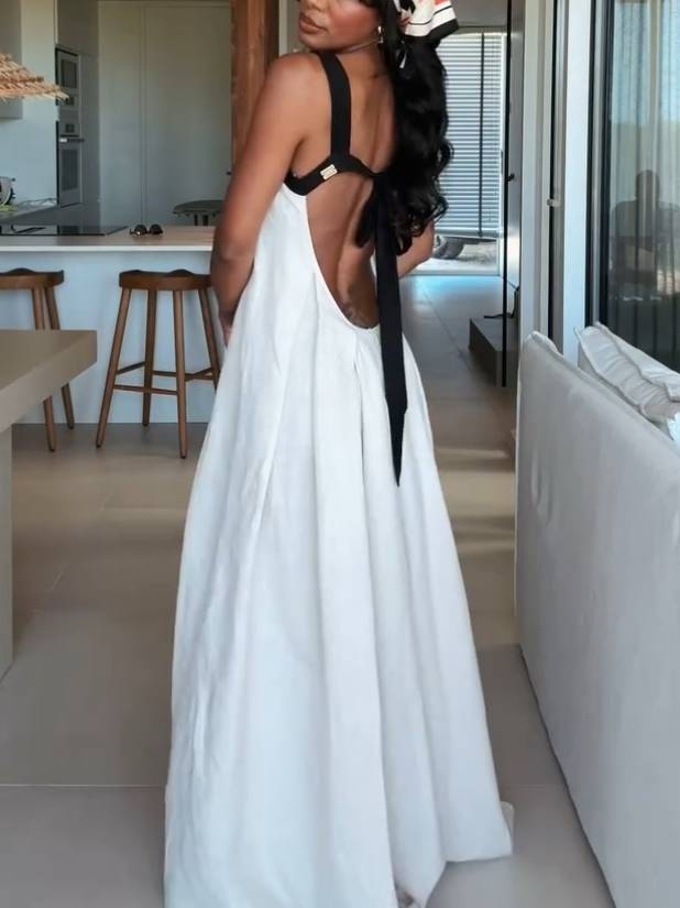 Exquisite Summer Sleeveless Backless Lace Up Maxi Dress