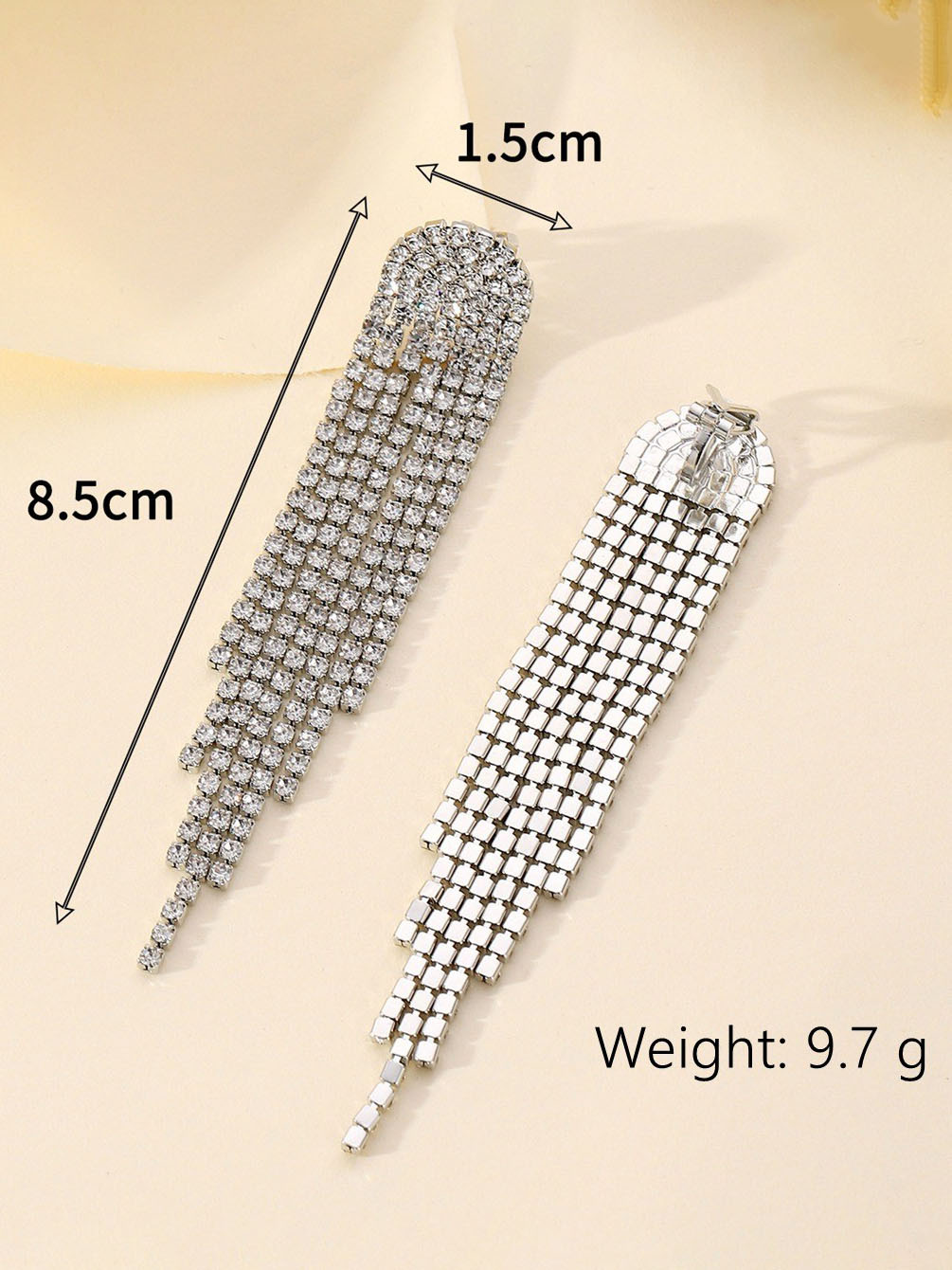 Geometric Diamond Rhinestone Long Tassel Earrings