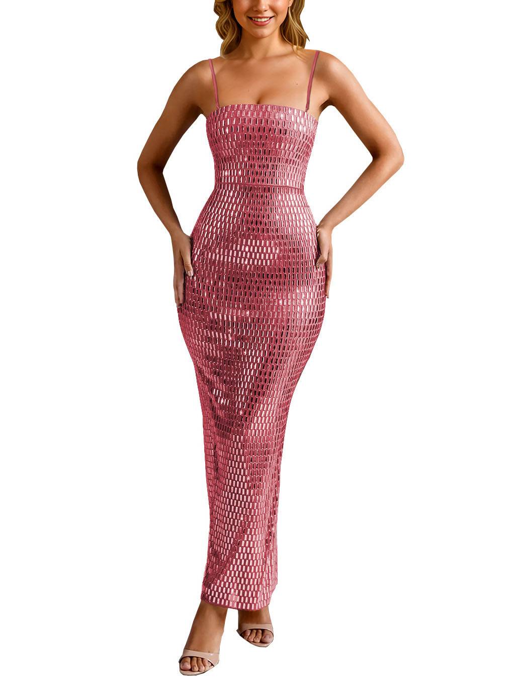 Shiny Sling Slim Fit Maxi Dress
