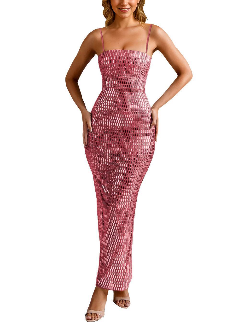 Shiny Sling Slim Fit Maxi Dress