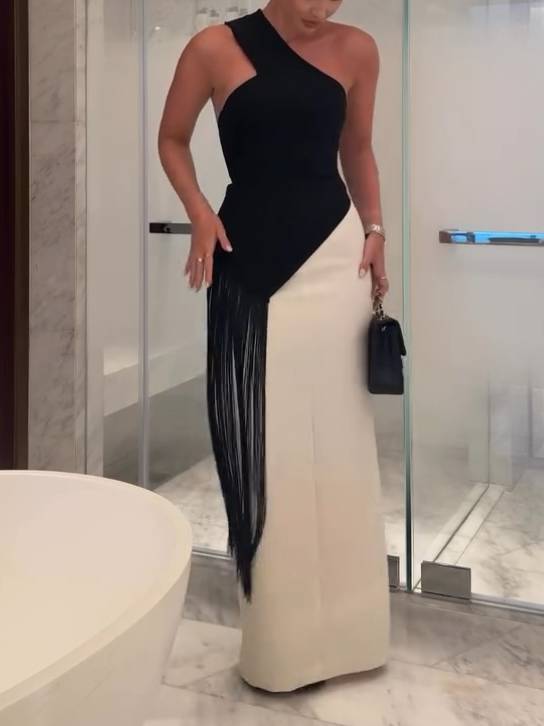 Tassel Irregular Top And Skirt Suit-Top