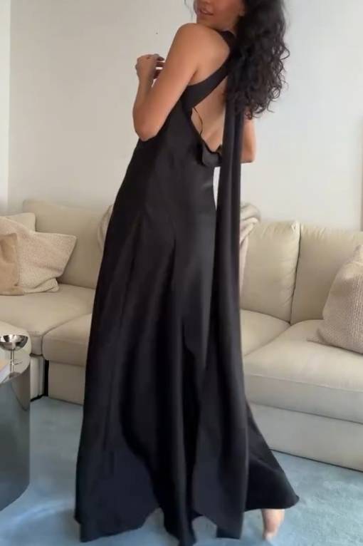 Off-Shoulder Front Slit Backless Maxi Dress