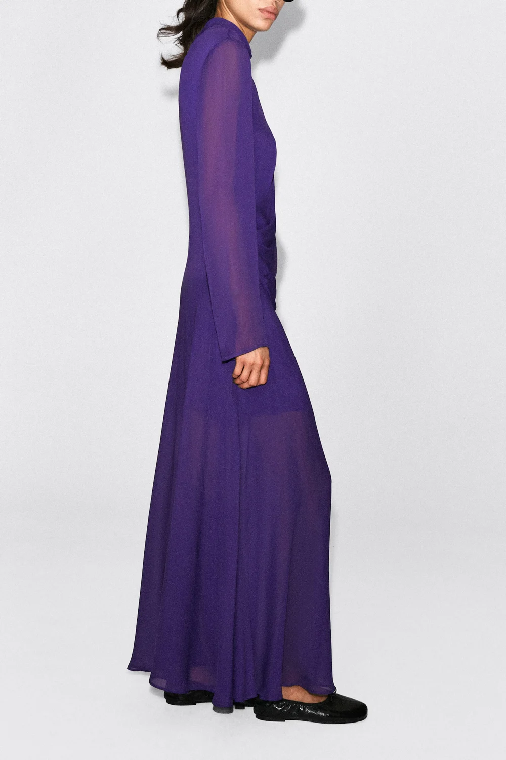 Purple High Neck Long Sleeve Sheer Chiffon Maxi Dress [erp-image:be0ac66b04bbf8d33e0fa6b7]