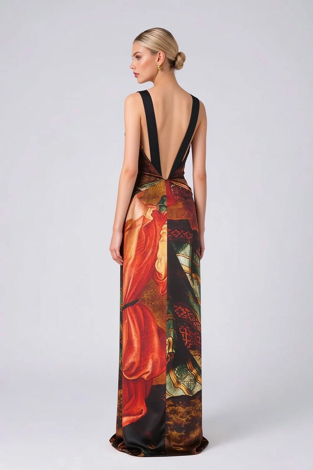 Sleeveless Draped Graphic Print Satin Column Maxi Evening Gown Dress [erp-image:e49a975e3dba82e9a00e9531]