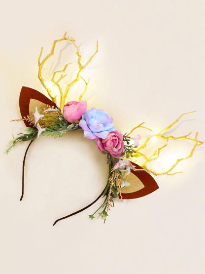 Flower Beauty and the Beast Christmas Reindeer Headband