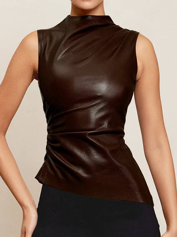 Leather Pleated Sleeveless Top