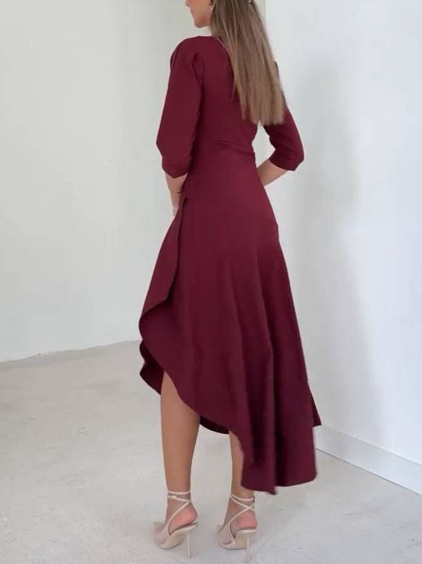 Pleated Design Irregular Hem Maxi Dress