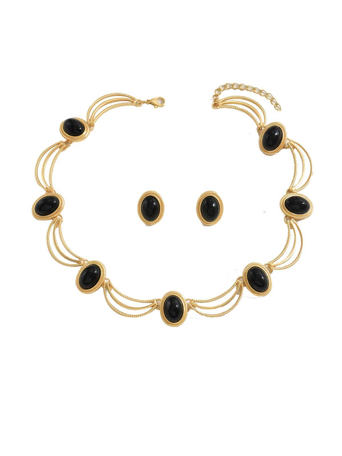 Vintage Palace Style Metal Inlaid Gem Earrings Necklace