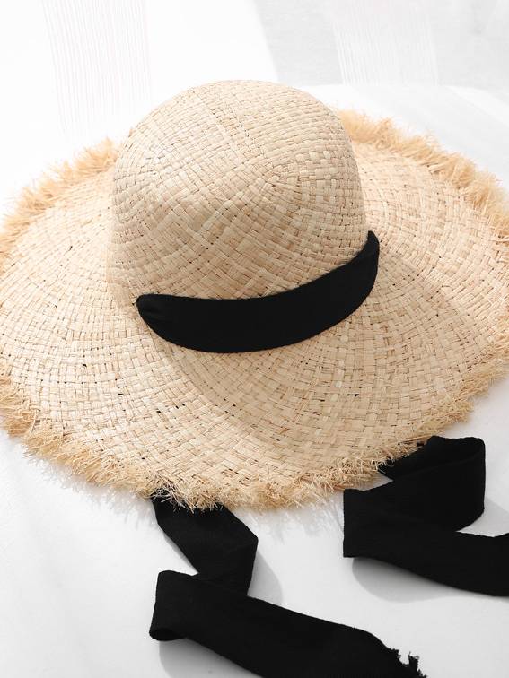 Tie-strapFur-brimmed Straw Hat