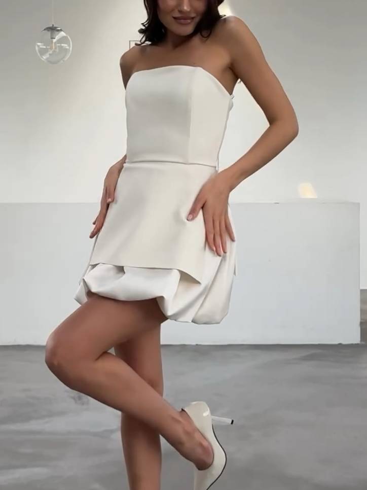 Slit Strapless Top And Mini Skirt Suit