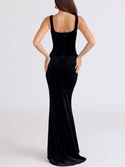 Velvet Sling Slim-fit Maxi Dress
