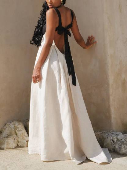 Exquisite Summer Sleeveless Backless Lace Up Maxi Dress