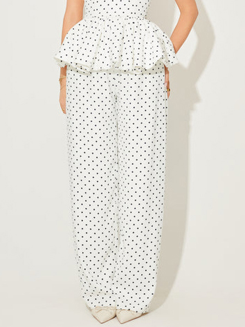 Vintage Polka Dot Halterneck Lace-up Top And Wide Leg Pants Suit-Pants