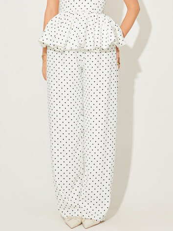 Vintage Polka Dot Halterneck Lace-up Top And Wide Leg Pants Suit-Pants