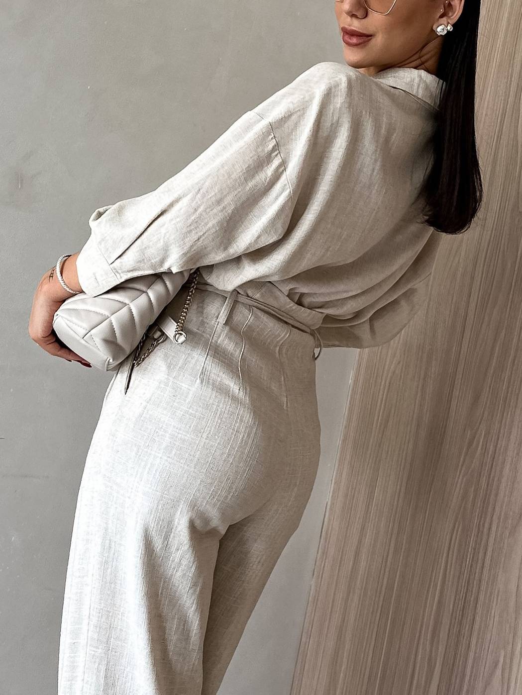 Minimalist Shirt And Wide Leg Pants Suit-Pants