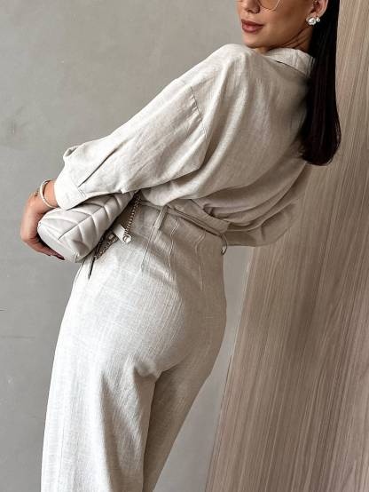 Minimalist Shirt And Wide Leg Pants Suit-Pants