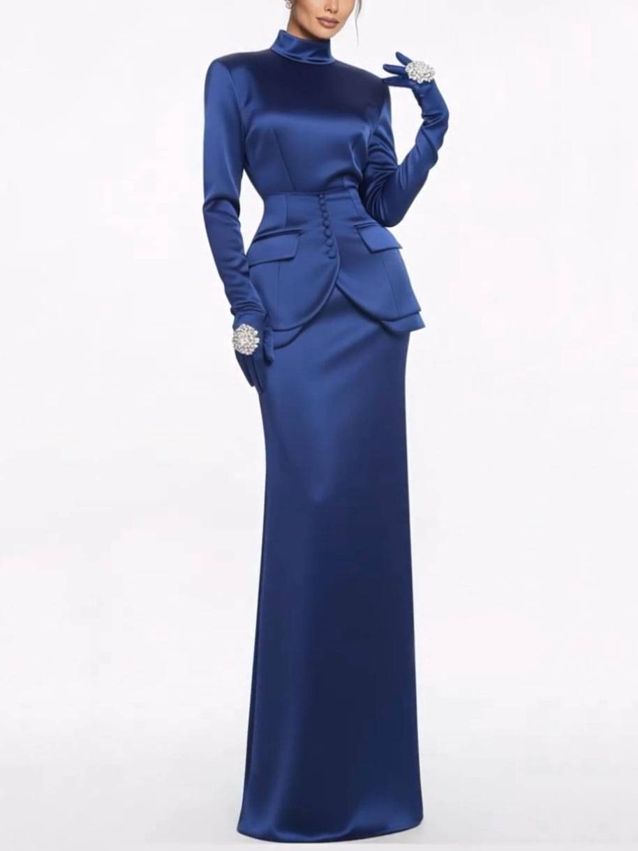 Long Sleeve Maxi DressWaist Belt Design Set