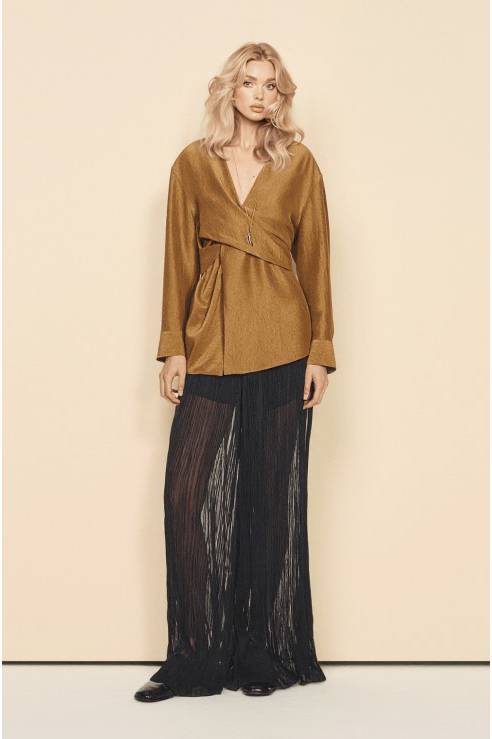 Cross Design Loose Shirt And Lantern Pants Set-Shirt