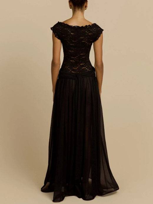 V-Neck Lace-Splicing Maxi Dress