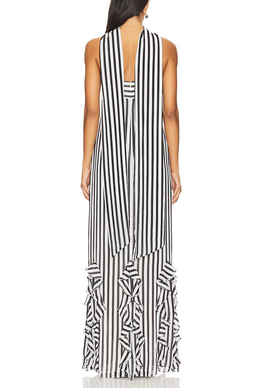 Vacation Striped Strap Ruffled Long Dress