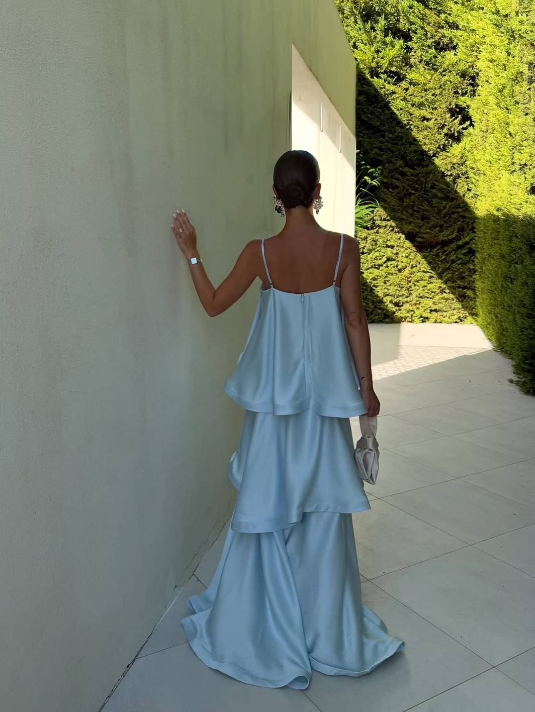 Elegant Three-layer Ruffle Sling Maxi Dress